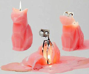 melting cat skeleton candle